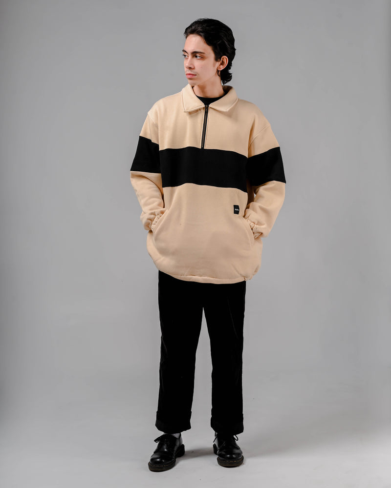 Half Zipper Twin Sena Cream Black Oversize