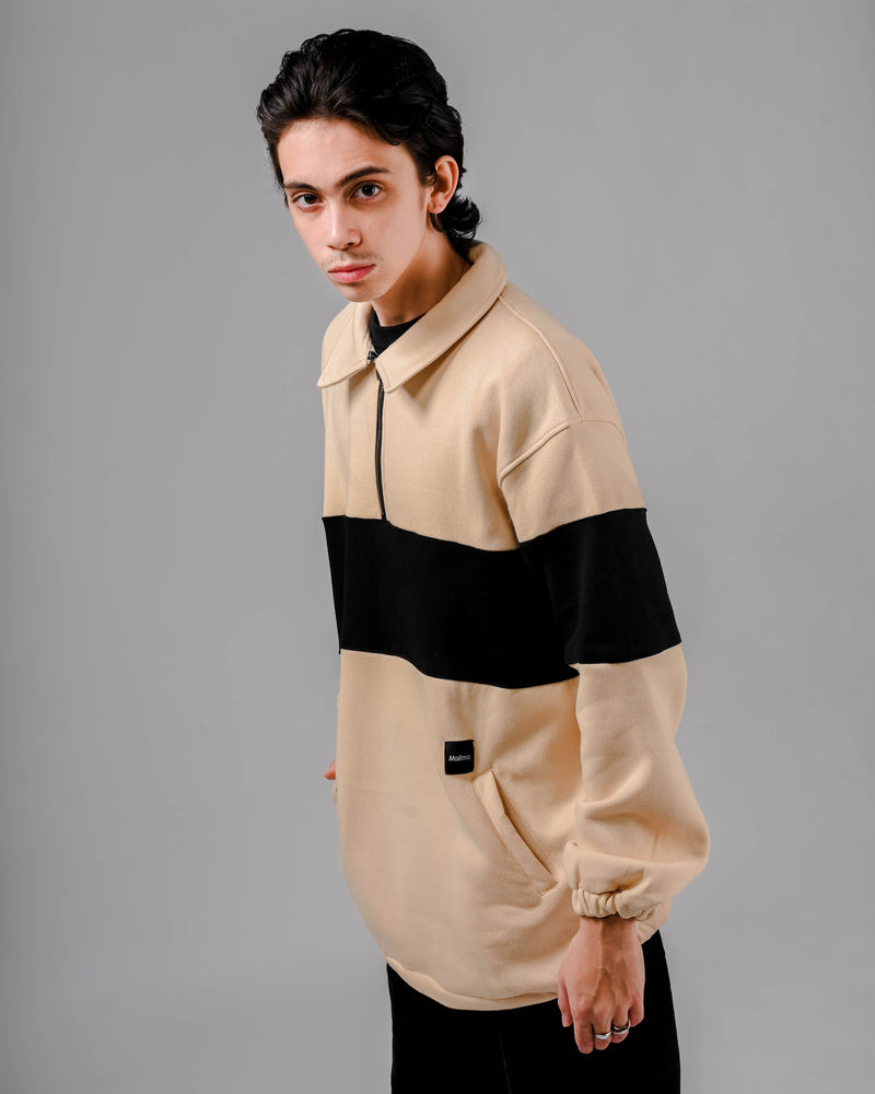 Half Zipper Twin Sena Cream Black Oversize