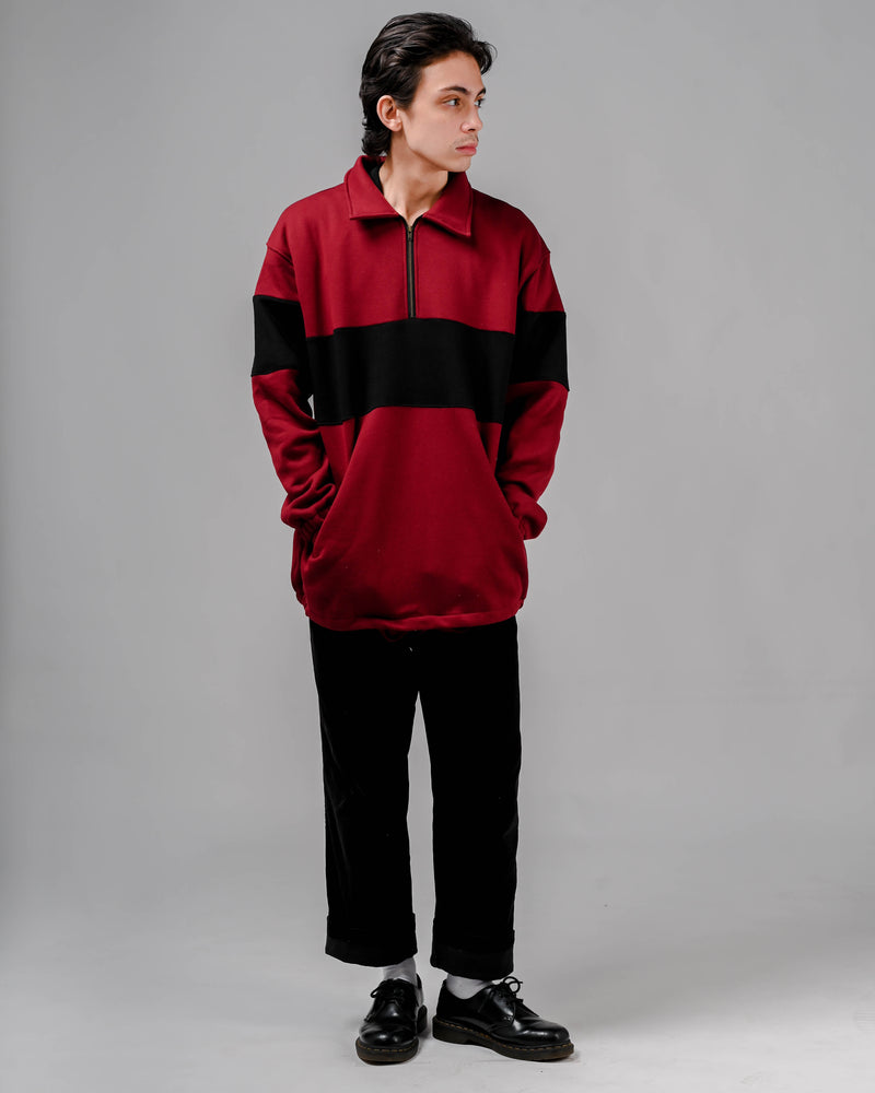 Half Zipper Twin Sena Maroon Black Oversize