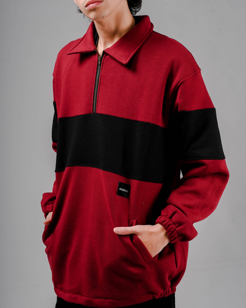 Half Zipper Twin Sena Maroon Black Oversize